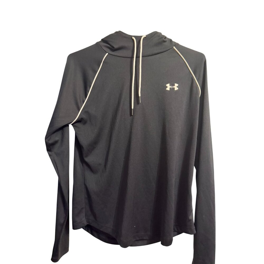 Under Armour Mens Black HeatGear  Fit Hoodie With Logo & Sleeve Print Size M